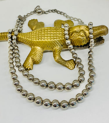 1960s Hobe Double Strand Silver Ball Necklace on Chain Jewelry Bloomers and Frocks